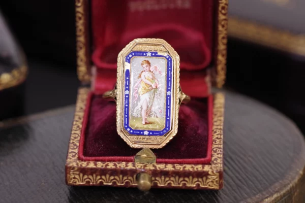antique enamel gold locket ring