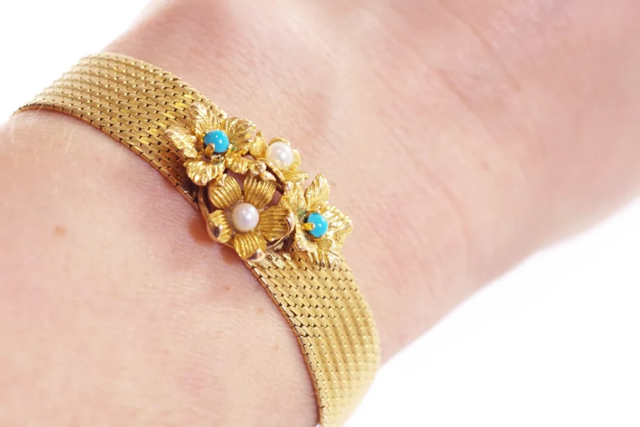 bracelet vintage fleurs turquoises