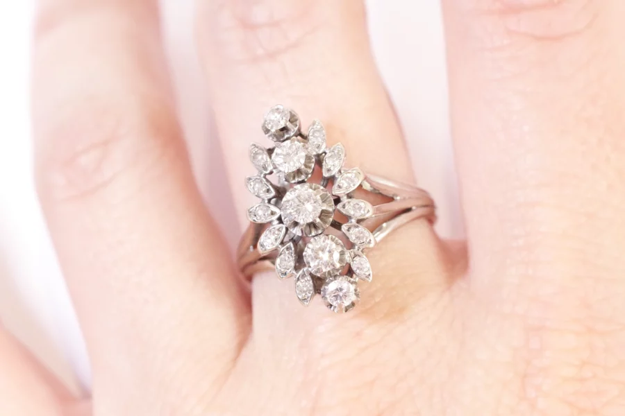 vintage diamond navette ring