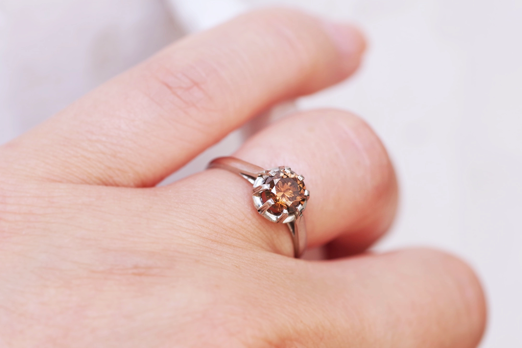 Estate 1.71 Carat Fancy Light Brown Diamond Engagement Ring - GIA