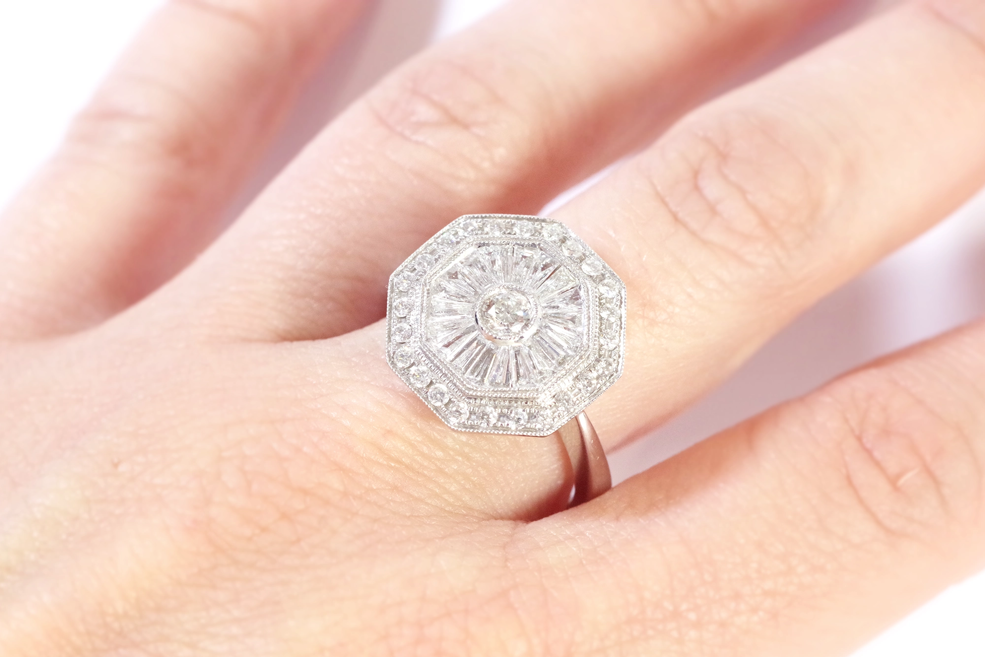 Antique Art Deco Style Diamond Ring 2.02ct in Platinum - Emerald Cut,  Milegrain Set | Pragnell