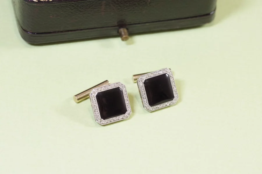 art deco square onyx diamond cufflinks