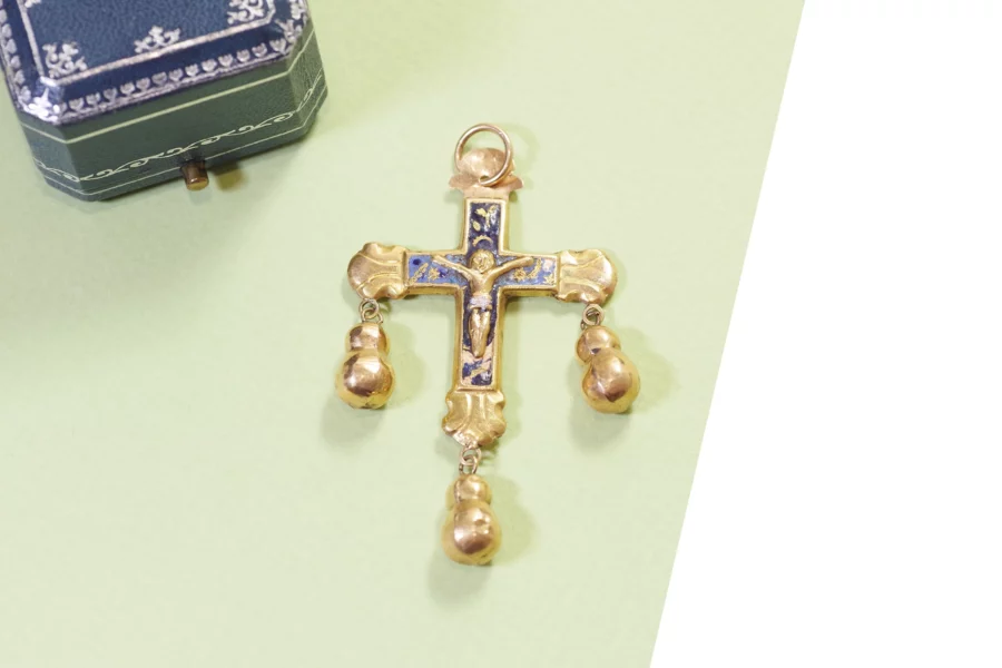 French victorian enamel cross pendant