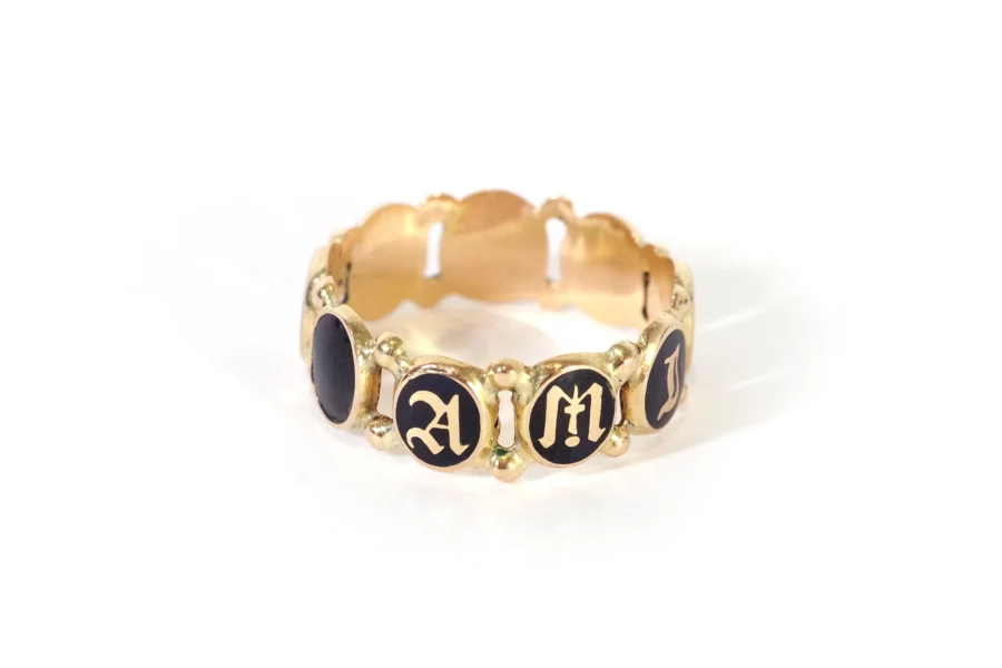 Victorian black enamel ring in gold