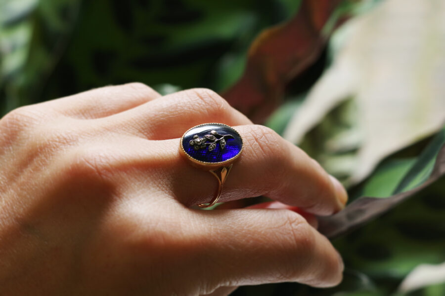 blue enamel flower ring
