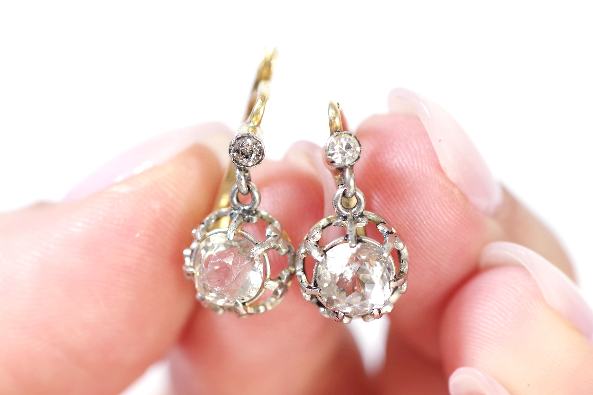 Vintage Platinum, White Gold And Diamonds Earrings. - 2 Pieces | Chairish