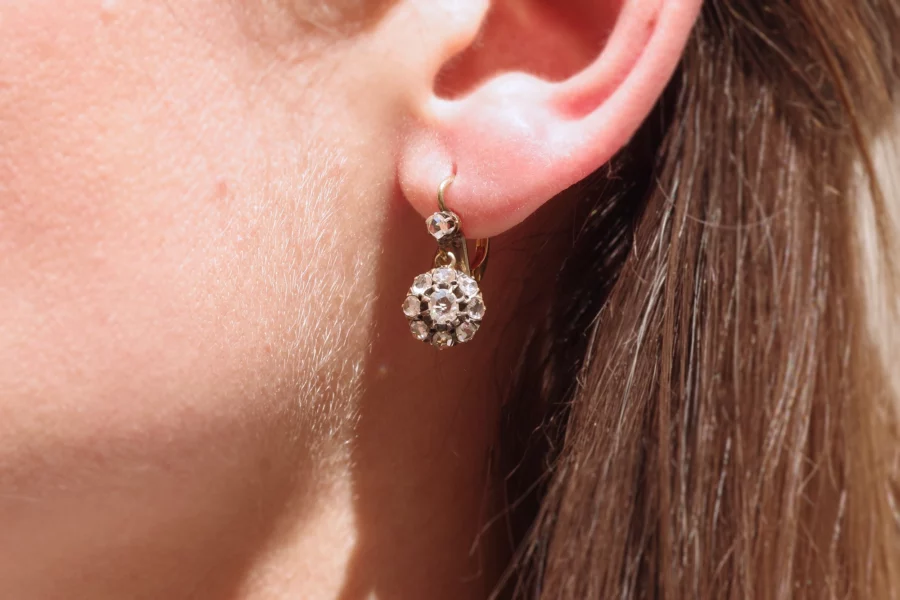 cluster daisy diamond earrings in gold and silver