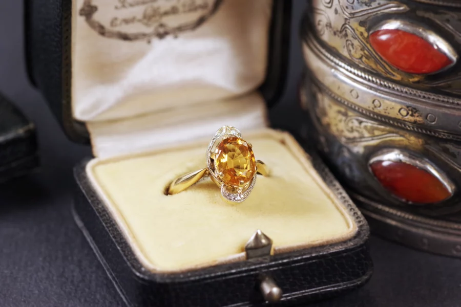 Citrine diamond wedding ring