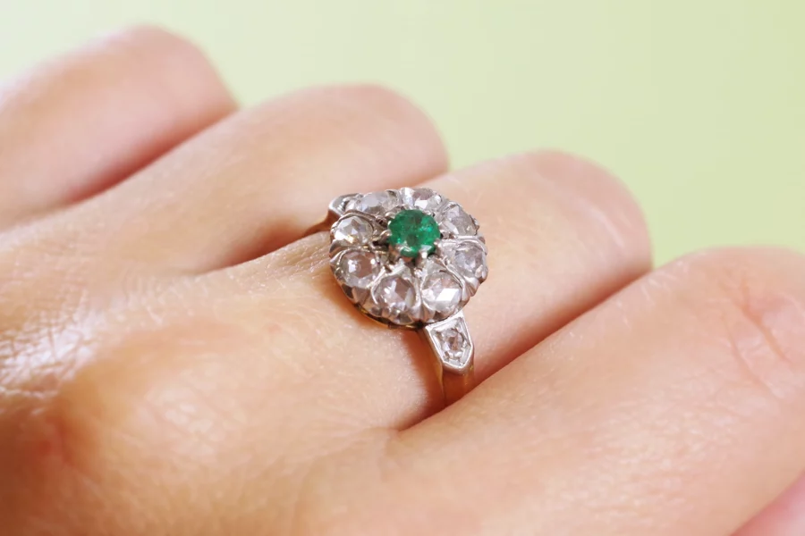 Antique Emerald diamond cluster ring
