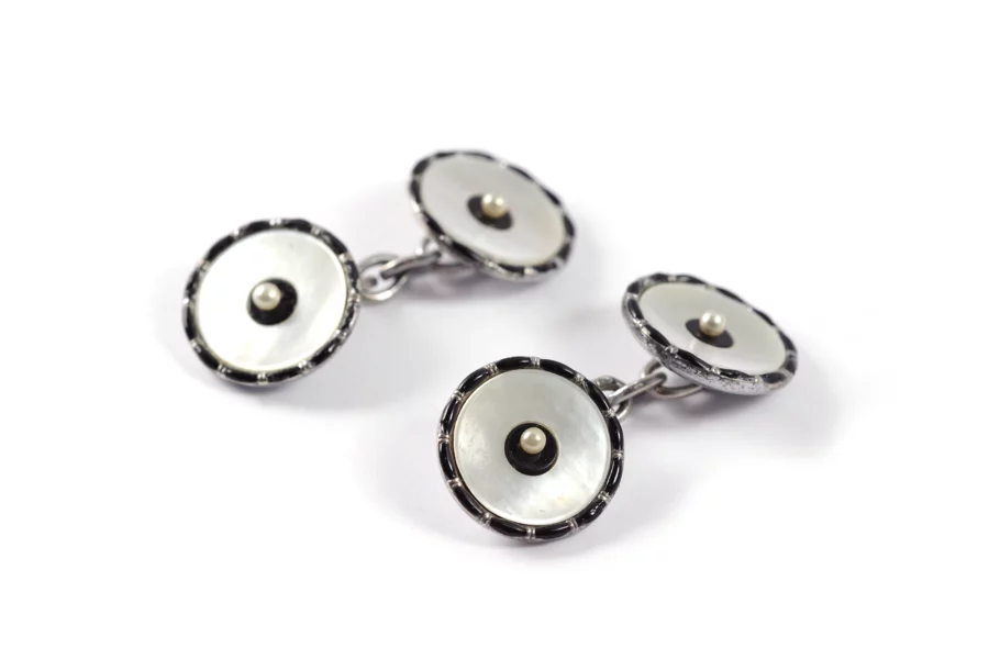 Art deco silver mother of pearls cufflinks