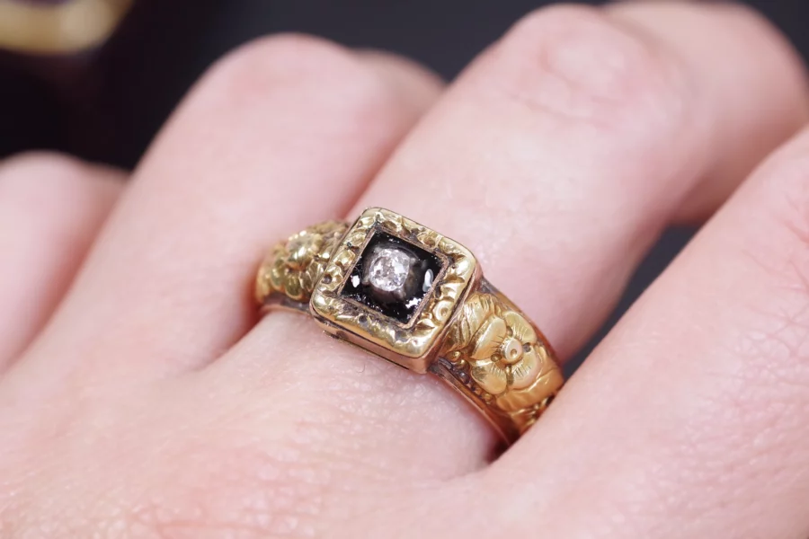 antique diamond black enamel ring