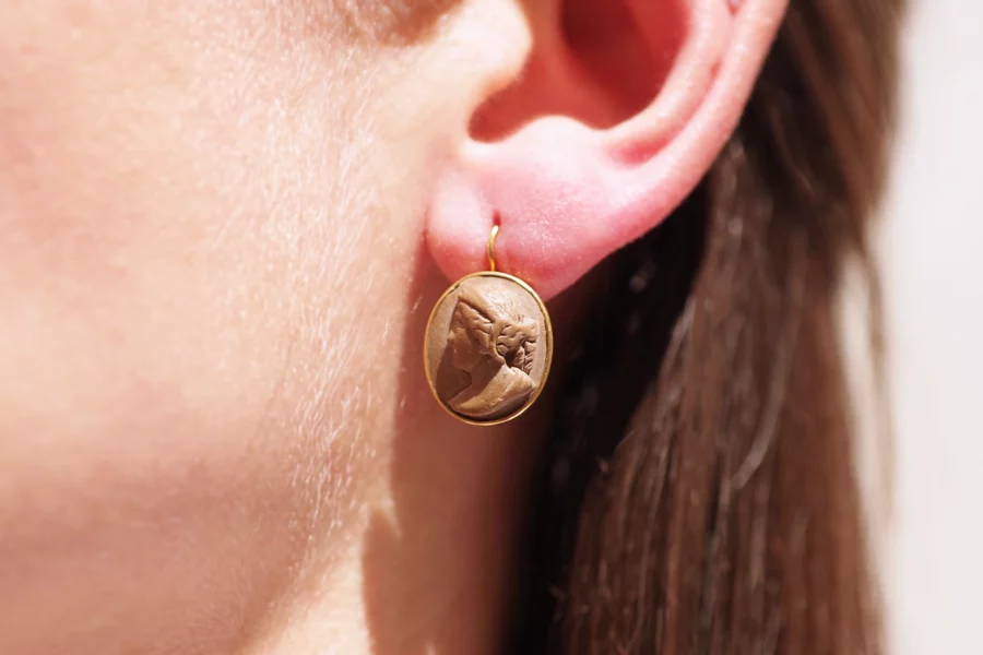 antique lava stone cameo earring