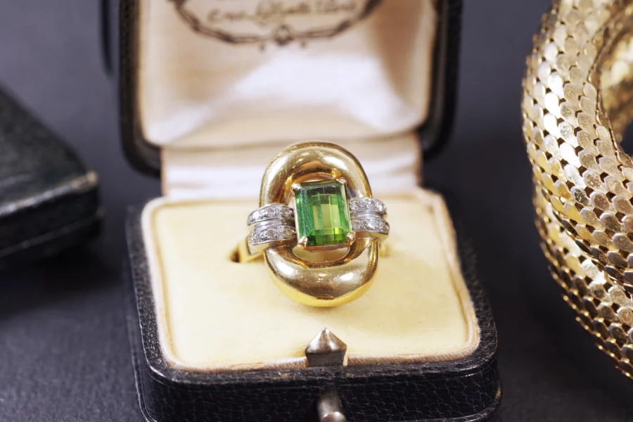 Green tourmaline diamond ring