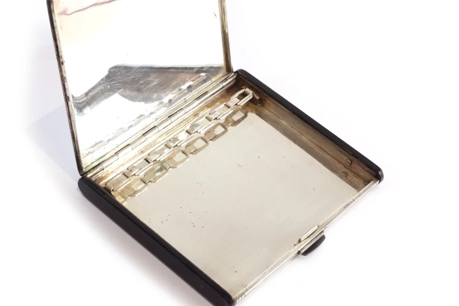 Art deco silver onyx cigarette case Hermès paris