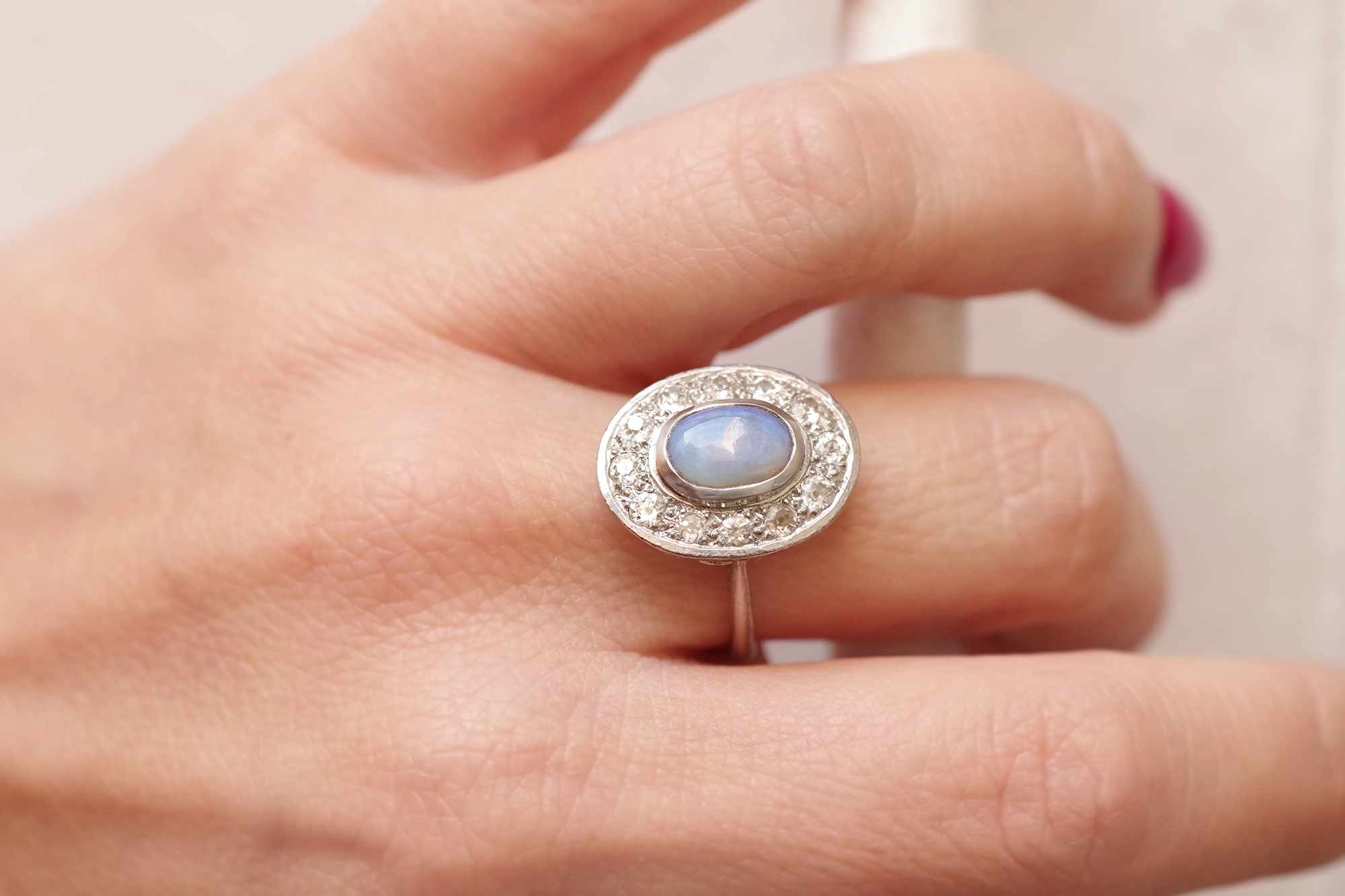 Edwardian opale diamond ring gold platinum maison mohs