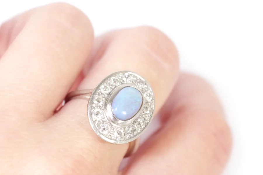 Art Deco cluster opal diamond ring