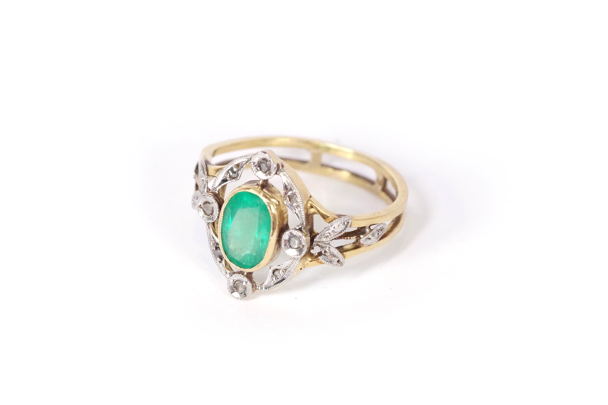 Vintage Inspired Emerald Engagement Ring with Diamond Halo | Rare Earth  Jewelry