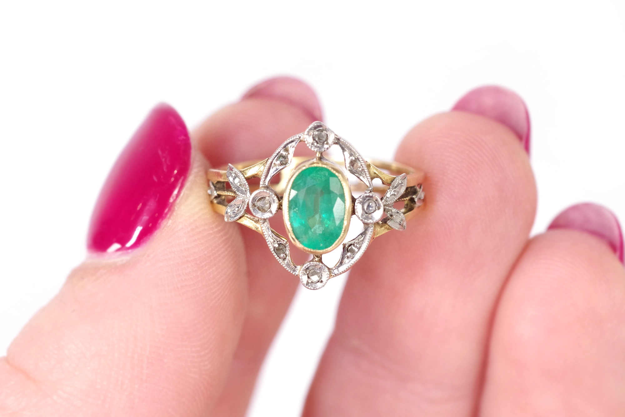 Antique Edwardian Emerald and Diamond Engagement Ring Platinum - Ruby Lane