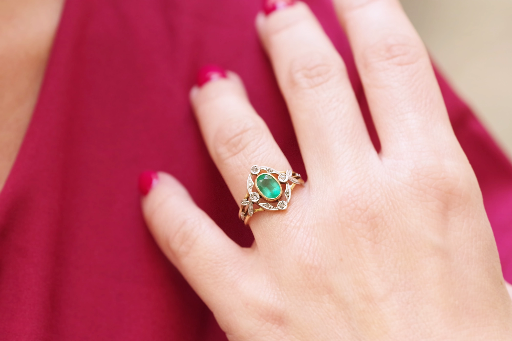 Buy Emerald Engagement Ring, Vintage Emerald Rose Gold Ring, Women Leaf  Halo Moissanite Ring, Stacking Diamond Ring Gift for Her Online in India -  Etsy