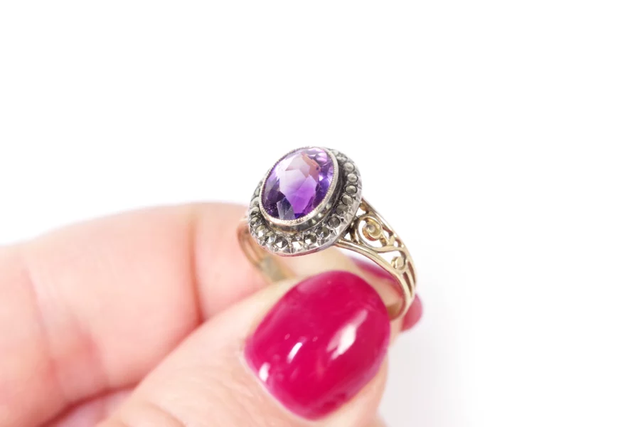 Marcassite and amethyst french ring