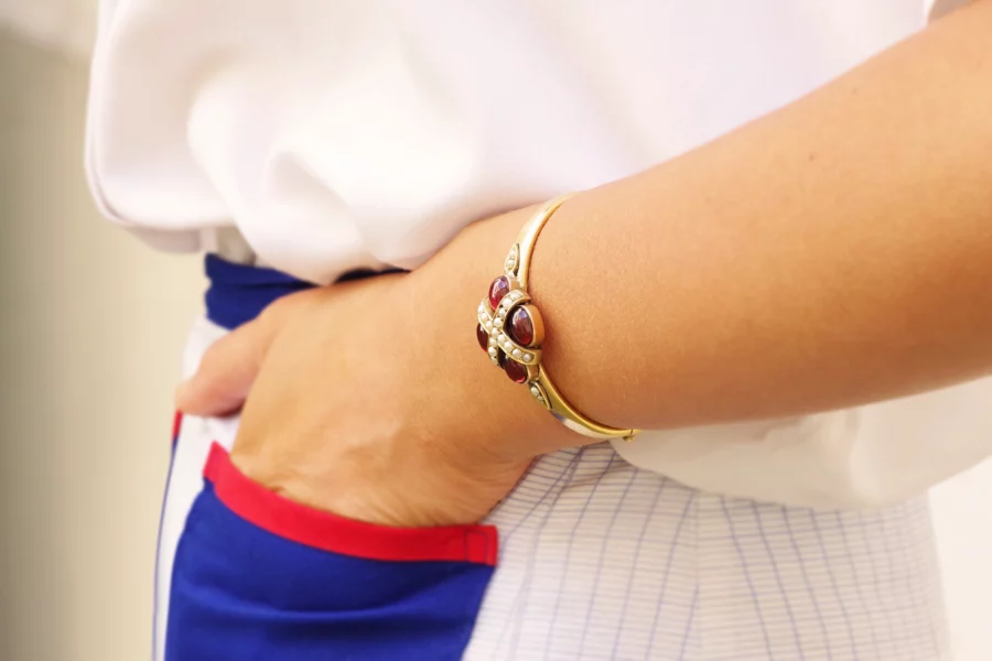 Garnet pearl bangle bracelet