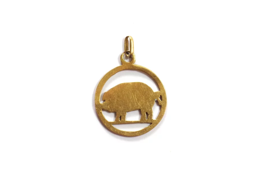 Art deco gold pig lucky pendant
