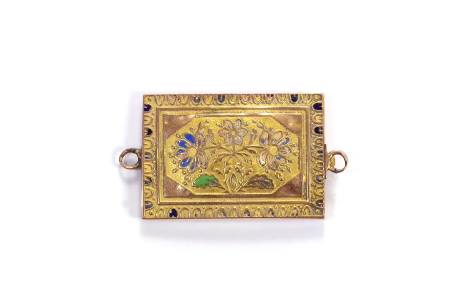 rectangular enamel clasp in gold