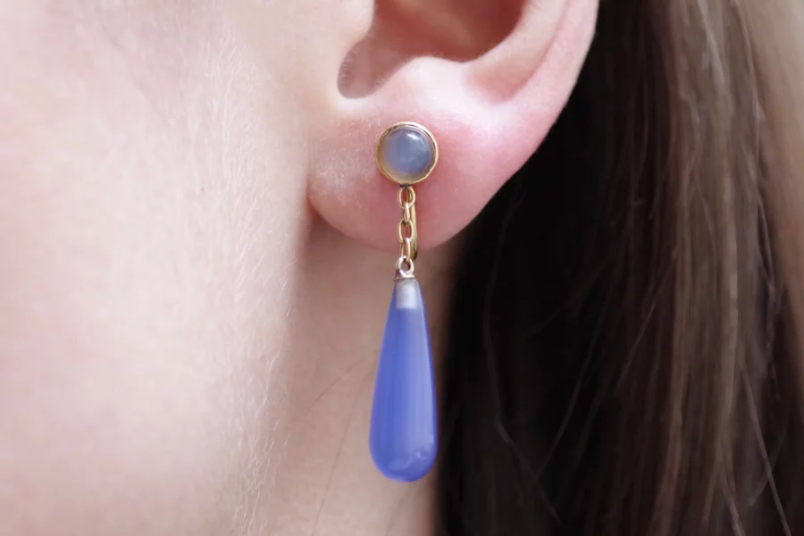 blue chalcedony pendant earrings ing old