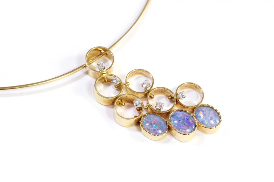 opal diamond necklace in gold
