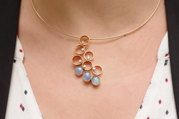 mid century opal diamond necklace
