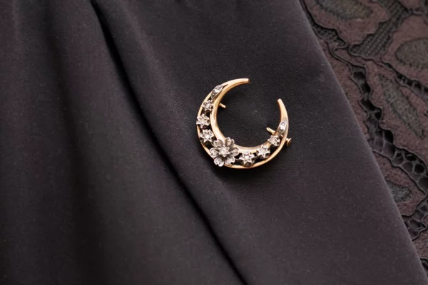 victorian diamond crescent moon brooch