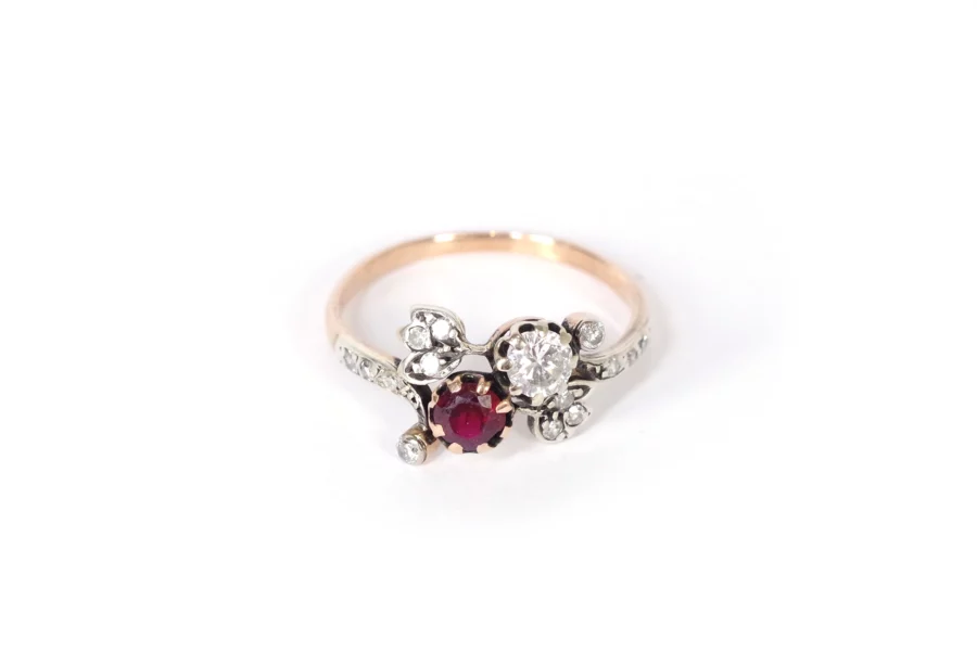You and me ruby diamond ring