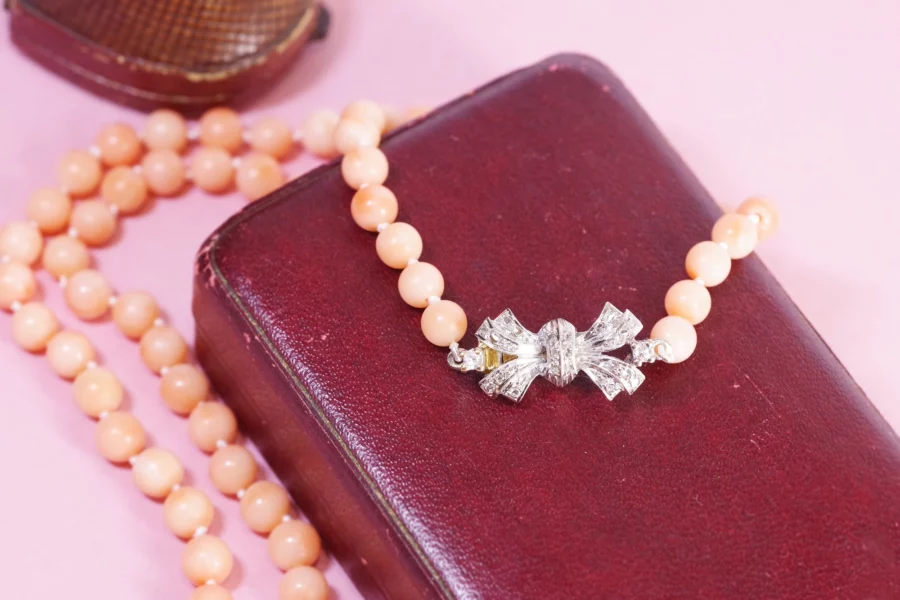 Coral necklace diamond clasp