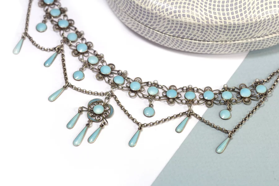 Art nouveau plique a jour enamel necklace