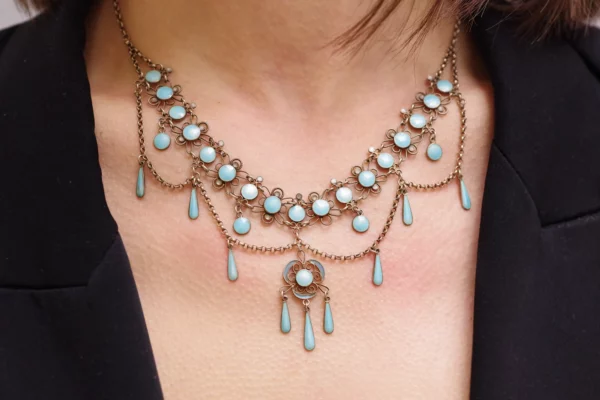Art nouveau silver enamel necklace