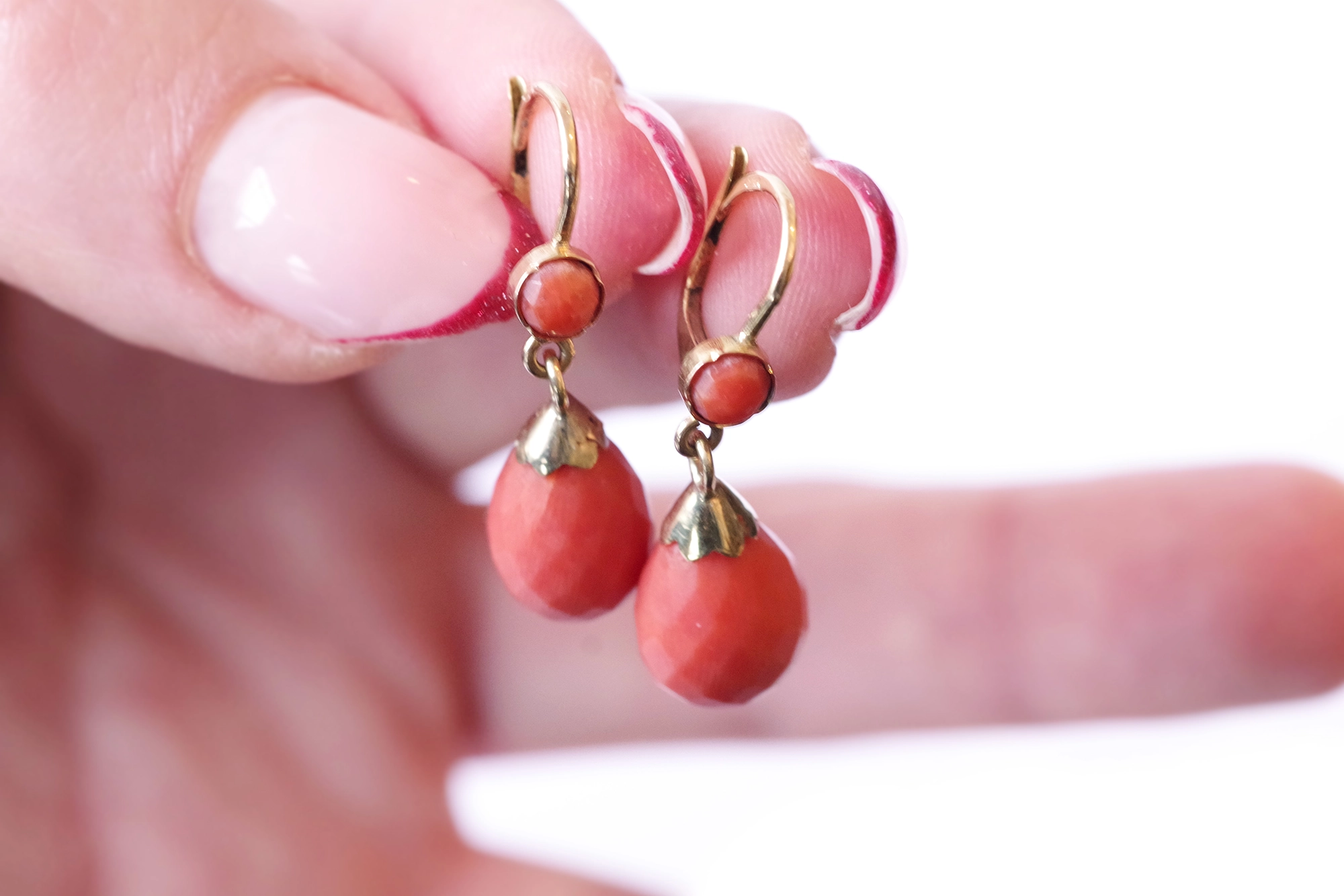 Ann Taylor dangle Drop earrings Coral Orange Rhinestone Snowflake Art Deco  Stone | eBay