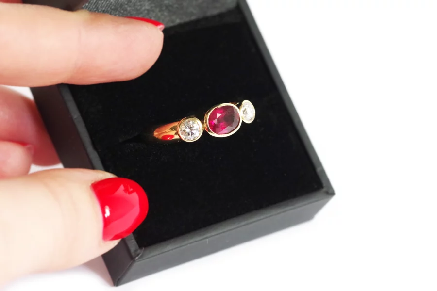 Vintage ruby and brilliant cut diamond ring in gold