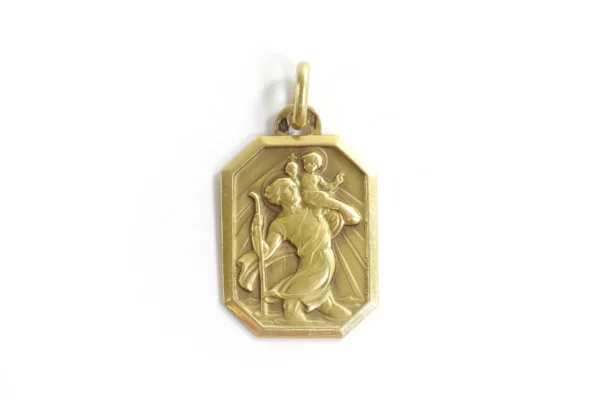 antique religious medal christophe in gold