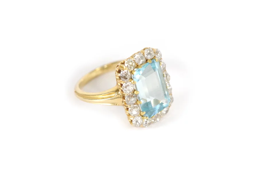 diamond aquamarine cluster ring topaze