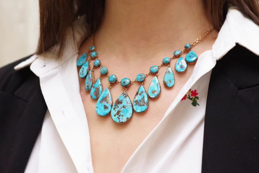 Victorian turquoise necklace drapery