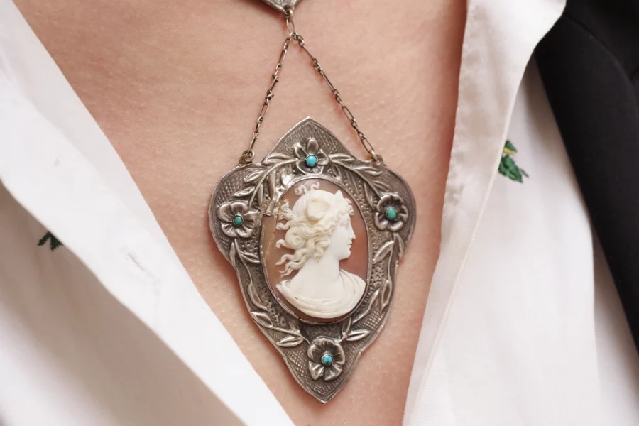 antique art nouveau cameo necklace