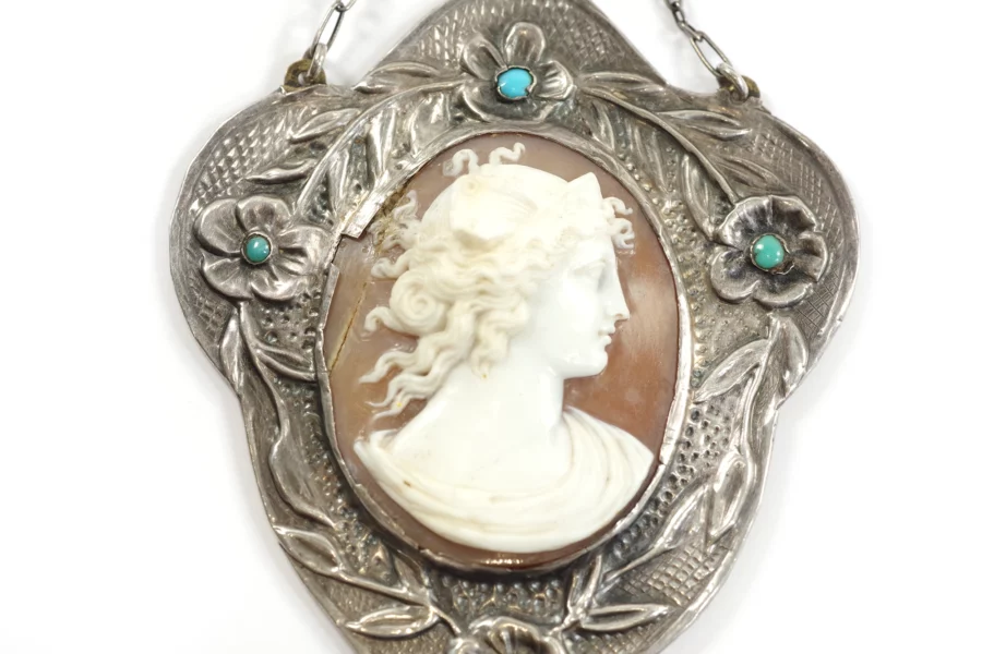 art nouveau silver cameo necklace