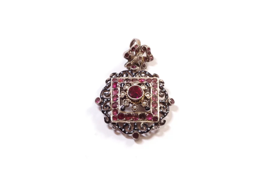 antique reliquary garnet silver pendant
