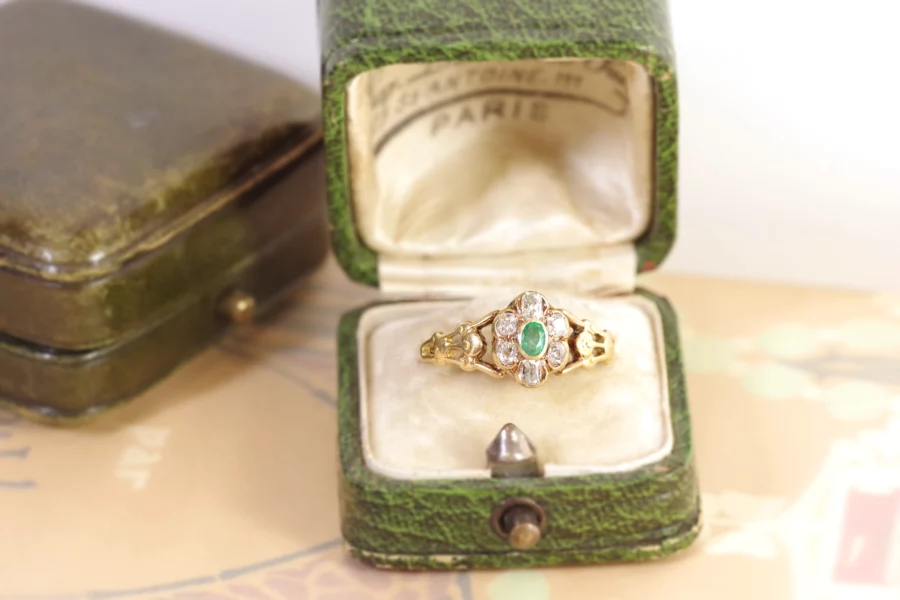 Antique diamond emerald ring
