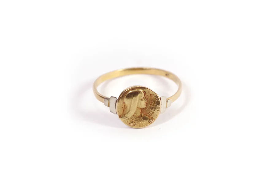Gold Art Nouveau religious ring