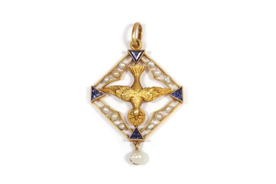 Antique St Esprit sapphire pearl pendant