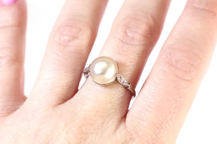 Art deco diamond pearl ring