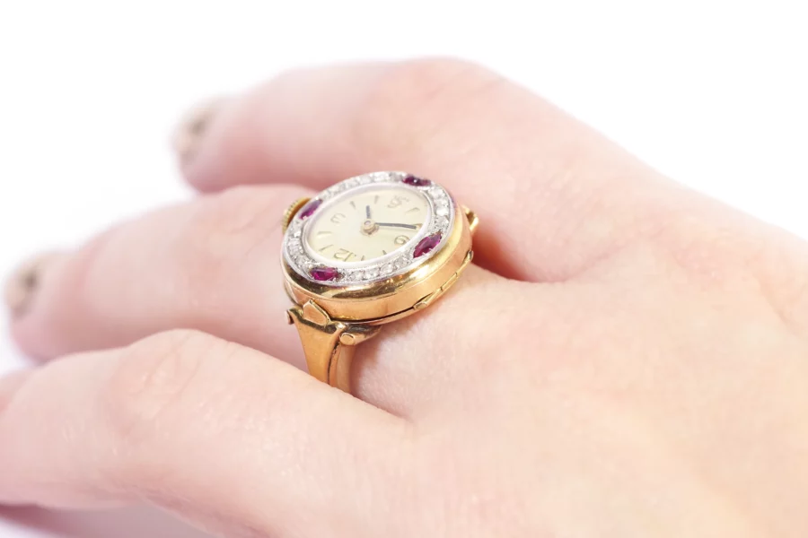 Diamond ruby art deco watch ring