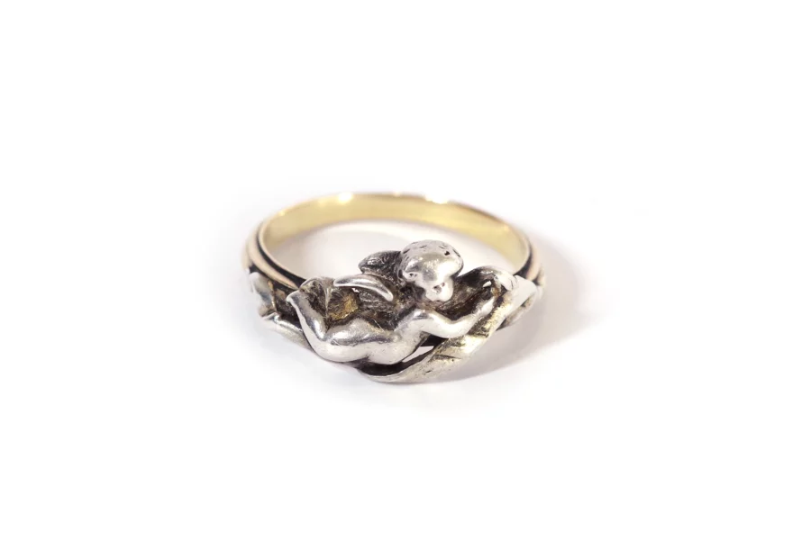Silver and gold angel ring signed Fanniere