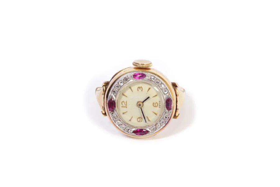Art deco watch ring in gold